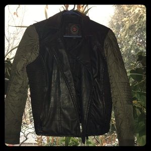 Black and green leather coat